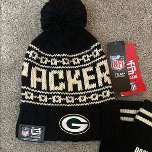 NFL Packers Black and Cream Knit Hat